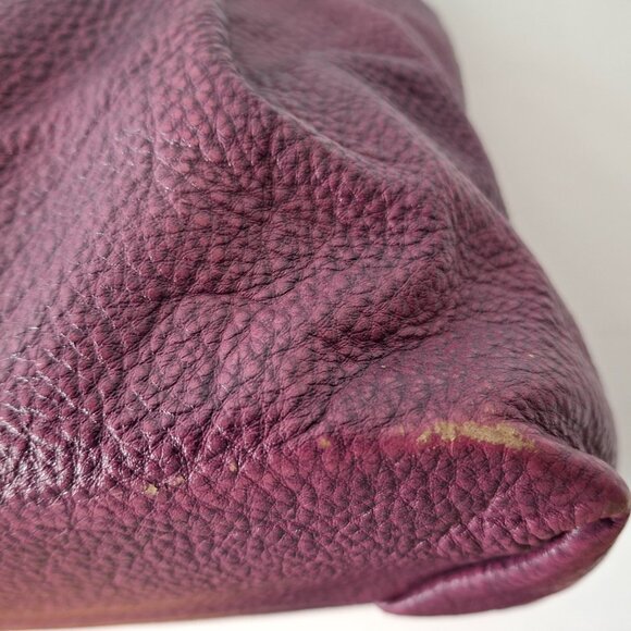 Vintage Wenz Mauve Leather Shoulder Bag Unique Design Zipper Close Large Grommet - Picture 9 of 16